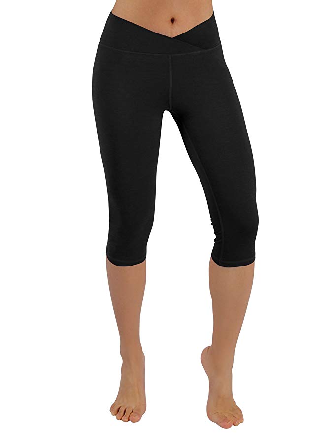 ODODOS Women's Mid Waisted Tummy Control Yoga Capris,19" Inseam Leggings with Inner Pockets