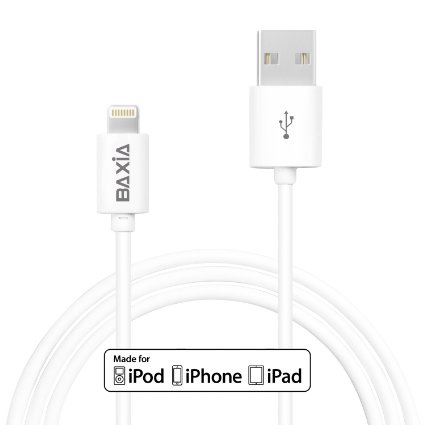 [Apple MFi Certified] BAXIA TECHNOLOGY® Lightning Cable 8-pin Lightning to USB Cable (1 Meter / 3.3 Feet) Lightning Charge & Sync Data Cable Charger Cord with Ultra-Compact Connector Head for Apple iPhone 5 / 5s / 5c / 6 / 6 Plus, iPod 7, iPad Mini / mini 2/ mini 3, iPad 4 / iPad Air / iPad Air 2(Compatible with iOS 8) - White