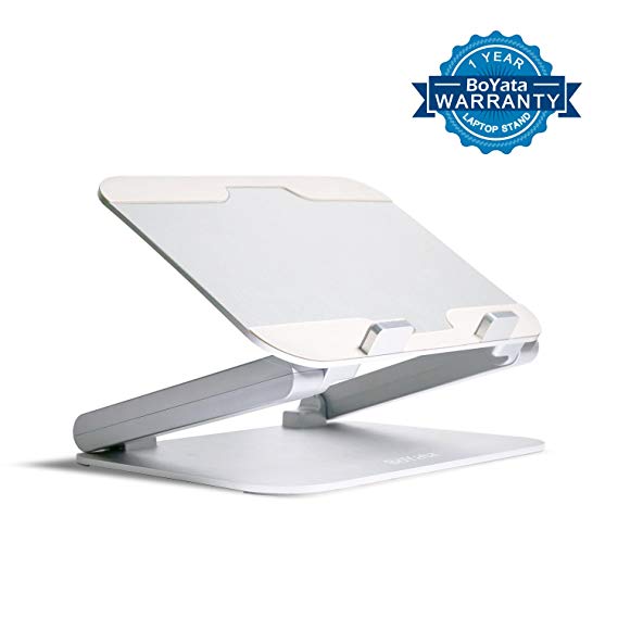 BoYata Laptop Stand, Foldable Laptop Holder: Multi-Angle Solid Stand, Adjustable Portable Notebook Stand for Laptop (10-17 inch) including MacBook Pro/Air, Surface Laptop, Samsung, Toshiba, HP, Lenovo -Silver