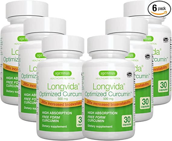 Longvida Lipidated Curcumin 500mg, 180 Capsules, Ultra Bioavailable & Sustained Action, Brain, Joint & Inflammatory Support, Vegan, by Igennus