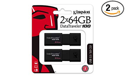 Kingston 64GB USB 3.0 Black DataTraveler 100 G3 2 Pack DT100G3/64GB-2P