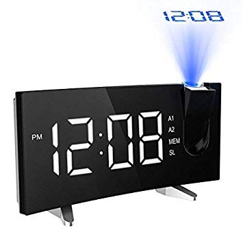 PICTEK Projection Alarm Clock FM 5-Inch Dimmable Screen Ceiling Display, Kids Radio with Dual Snooze Function, Digital Alarm Clock Projector for Bedroom