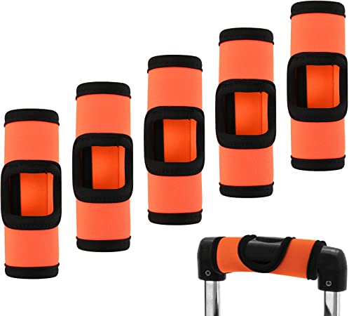 Cosmos 5 Pcs Neoprene Luggage Handle Wrap Soft Grip Handle Cover Luggage Identifier with Hollow Design for Push-Button Handle Trolley Handle and Travel Suitcase Trolley Case (Fluorescent Orange)