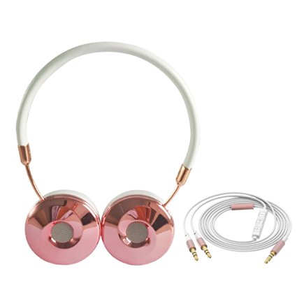 Liboer Rose Gold Stylish Wired HiFi On-Ear Headphones with Microphone for iOS and Android Cell Phones