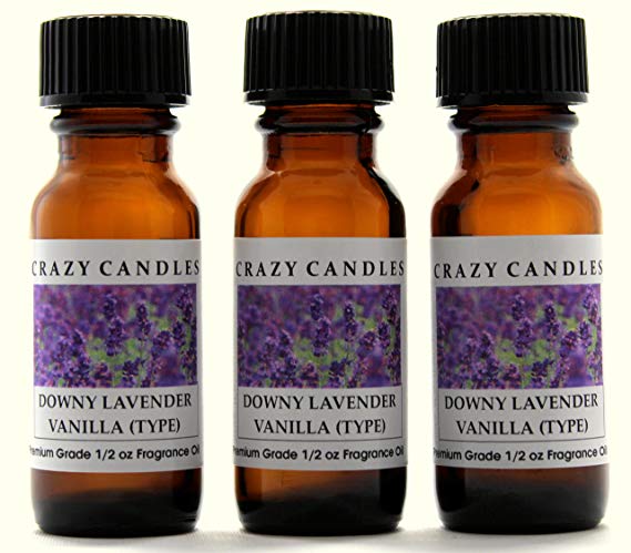 Crazy Candles Downy Lavender Vanilla Type 3 Bottles 1/2 FL Oz Each (15ml) Premium Grade Scented Fragrance Oil by