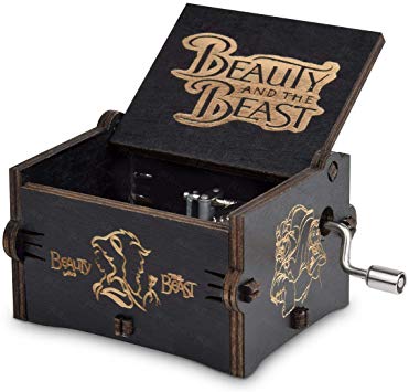 Fezlens Beauty and the Beast Box Music, Wood Hand Crank Laser Engraved Vintage Beauty Musical Box Gifts for Birthday/Christmas/Valentine's Day to Your Lover