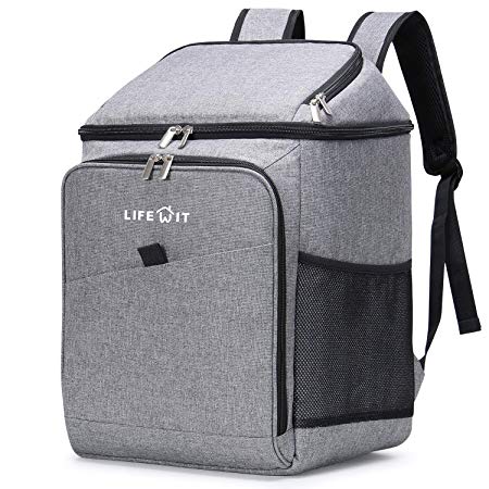 Lifewit Insulated Soft Cooler Bag Cooler Backpack, 26L 34-Can Leakproof Soft-Sided Cooling Bag for Beach/Picnic/Camping/Sports, Collapsible Cooler Bag, Grey