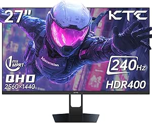 KTC 27'' 240hz Gaming Monitor 1440p(2560× 1440) 144Hz 1ms Fast HVA HDR400 130% sRGB HDMI & DisplayPort AdaptiveSync VESA Tilt Eye Care