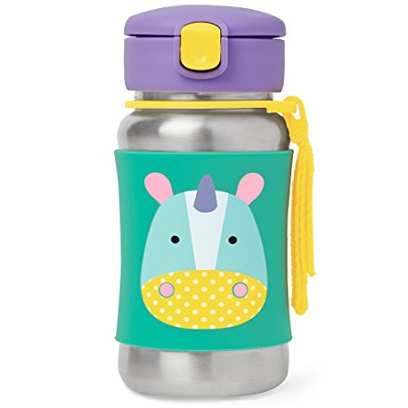 Skip Hop Baby Zoo Little Kid and Toddler Feeding Travel-To-Go Insulated Stainless Steel Straw Bottle, 12 oz, Multi Eureka Unicorn