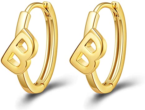 Initial Hoop Earrings Letter A to Z Alphabet Earrings 14K Real Gold Plated for Women Gift for Her