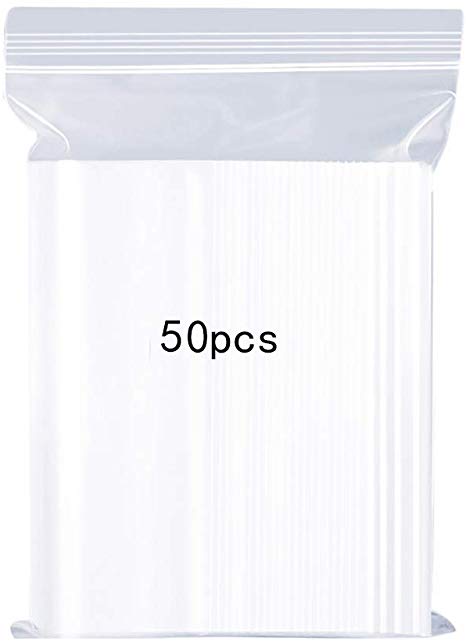 Resealable Clear Plastic Bags,Sealed Storage Pouches,Thickening and Durable,Press Seal Bags,Apply to Kitchen Storage,Office Stationery Storage Bag,Reusable Shopper Bags 9.8x13.8"(25x35cm)50PCS Large