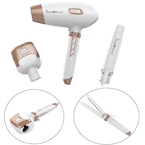 Hair Curler Straightener Dryer 3 in 1 Styling Tool - KingofHearts M100 3-In-1 Ultimate Hair Styling Tools for Style Perfect Flawless Hair, Suitable for Long, Short, Curling, Straight Hair - White