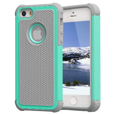 iPhone 5 Case,iPhone 5S Case,Agrigle Shock- Absorption / High Impact Resistant Hybrid Dual Layer Armor Defender Full Body Protective Cover Case For iPhone 5/5S (Gray/Green)