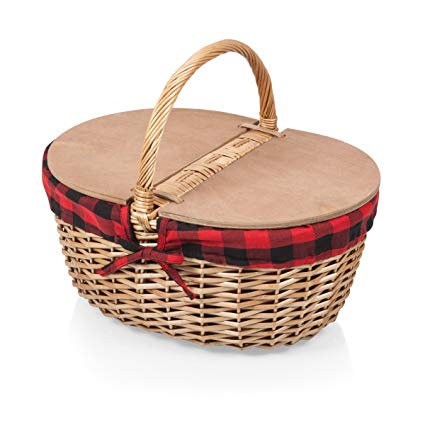 Picnic Time Country Picnic Basket with Red/Black Buffalo Plaid Liner