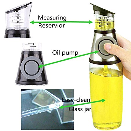 MAXZONE Olive Oil Dispenser Bottle - 17 Oz Oil Bottle Glass with NoOil Pourer Dispensing Bottles for Kitchen - Olive Oil Glass Dispenser to Measure Cooking Vegetable Oil and Vinegar