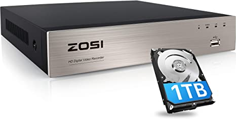 ZOSI H.265  8 Channel 5MP Lite CCTV DVR with Hard Drive 1TB, 8CH 1080P 4-in-1 Analog AHD TVI CVI Surveillance DVR for 720P,1080P,5MP Lite Security Camera,Remote Access, Motion Detection, Alert Push