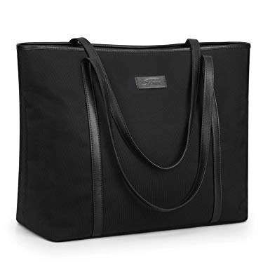 S-ZONE 15.6 inch Large Laptop Tote Bag for Women Water Resistant Nylon Work Shoulder Purse with Padded Compartment