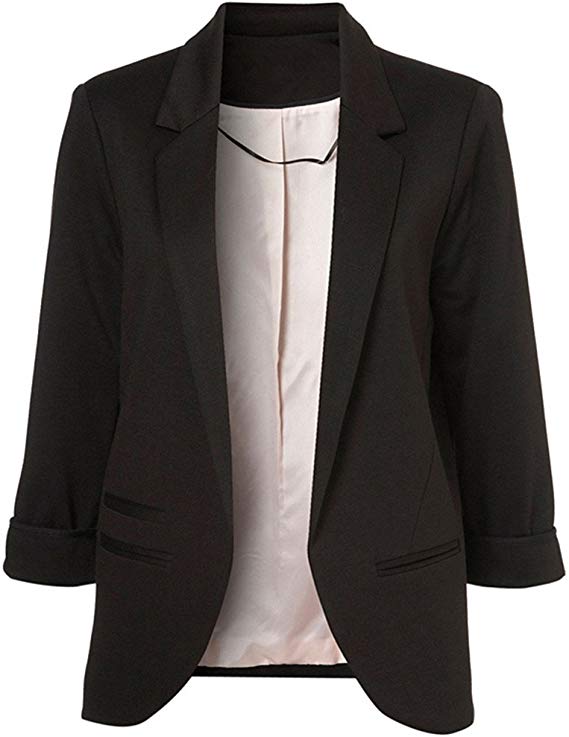 Lrady Women's Fashion Casual Rolled Up 3/4 Sleeve Slim Office Blazer Jacket Suits
