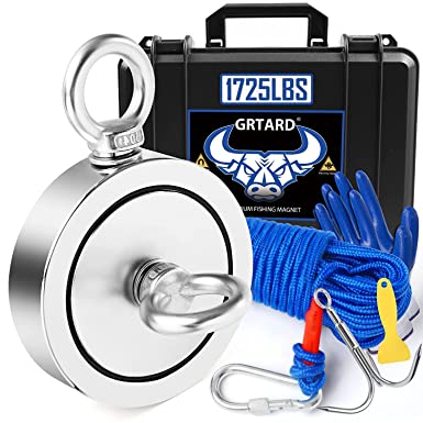 Fishing Magnet Double Sided, 1725LBS Pulling Force Magnet Fishing, Premium Magnet Fishing Kit for Retrieving Items in River, Lake, Beach, Lawn, 3.7inch Diameter