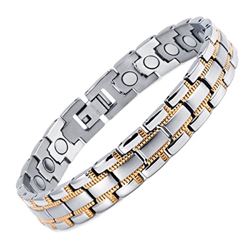 Rainso Mens Womens Titanium Magnetic Bracelet With Silver Gold Plated In Gift Bag