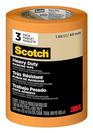 Scotch Heavy Duty Painter's Tape, 3 Rolls, 1.88 in x 60.1 yd, For Use On Vinyl, Carpet, Metal, & Plastic, Indoor & Outdoor Masking Tape, Bonds Aggressively, 3-Day Clean Removal (2020 -48EP3)