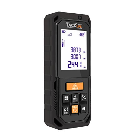 Tacklife S2-60 Premium Laser Measure 196Ft with Built-in Electronic Angular Sensor of Unique Auto Level/Vertical Measurement and Angle Measurement,Screw Hole,2.0 Larger LCD Backlight Display