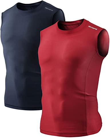 DEVOPS Men's 2~3 Pack Cool Dry Athletic Compression Baselayer Workout Sleeveless Shirts