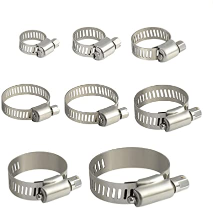 TUPARKA 8 Size Hose Clips Clamp Adjustable 6-51mm Range Stainless Steel Hose Clips Assorted 36 Pcs
