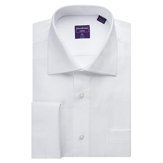 Modena Mens Regular Fit White Textured French Cuff Cotton Dress Shirt ALL SIZES