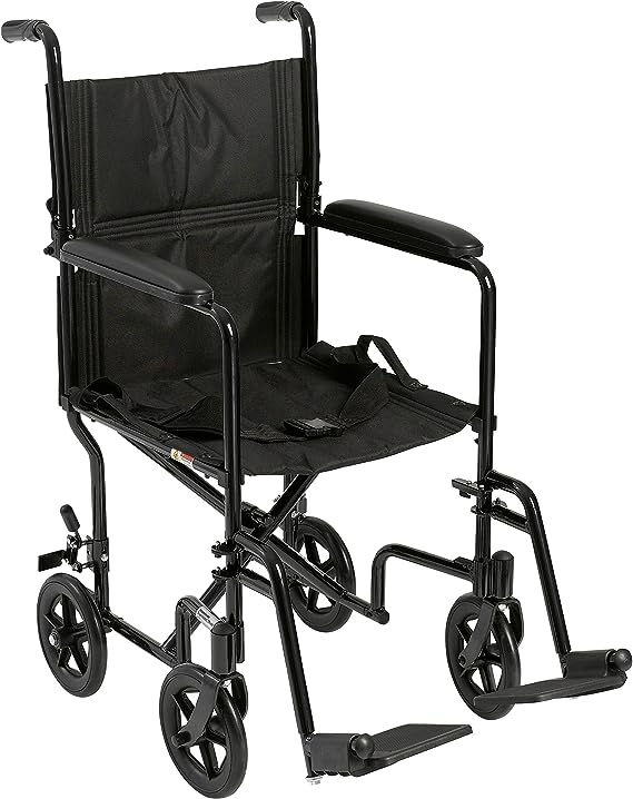 Drive Medical lightweight aluminum transport Wheelchair, 17", Black, 1 Each 1 count
