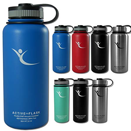 Water bottle ACTIVE FLASK  3 Drink Lids  BPAndashfree  1 and 05 l  Stainless Steel Vacuum Insulated Thermos Drinking Mug  For the Office Sports Gym Camping Workout  Hot and Cold  Coffee and Tea