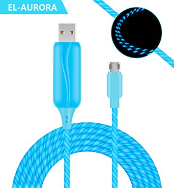 EL-AURORA Led Micro USB Cable 3ft 360 Degree Light Visible Flowing Fast Quick Charger Light Up Cable Sync Data Cord for Samsung, Nexus, LG, Motorola, Android Smartphones and More(blue)