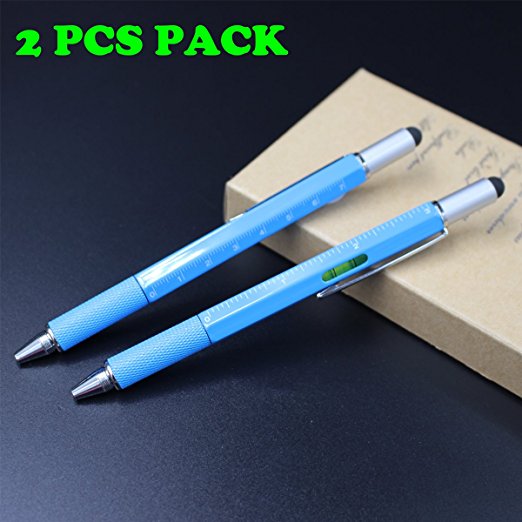 2PCS PACK Screwdriver Pen Pocket Multi-Tool & Sturdy Aluminum DIY Tool With Stylus pen,Level Gauge,Ruler,Ballpoint Pen & 2 Screwdrivers - The Perfect Multi-Function Gadget (Sky blue)