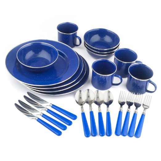 Stansport 24 Piece Enamel Camping Tableware Set