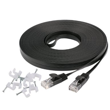Ethernet Cable Cat6 50 Ft Black Flat with Cable Clips jadaol cat 6 Ethernet Rj45 Patch Cable slim Network Cable thin internet computer Cable - 50 Feet Black15 Meters