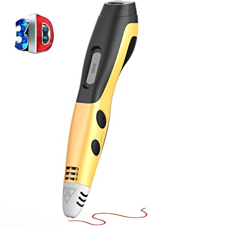 3D Pen, Soft Digits【Newest Version】3D Printer Printing Pen Low Temperature 3D Drawing Pen with LCD Display, 3D Doodling Pen-USB Power , with 5M PCL Trial Filament , Perfect Gift for Kid (Yellow）