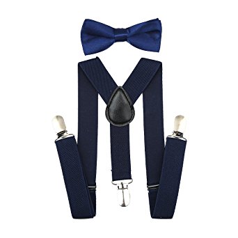 FSLESI Child Kids Suspenders Bowtie Set - Adjustable Length 1 Inches Suspender with Bow Tie Set for Boys and Girls by AWAYTR