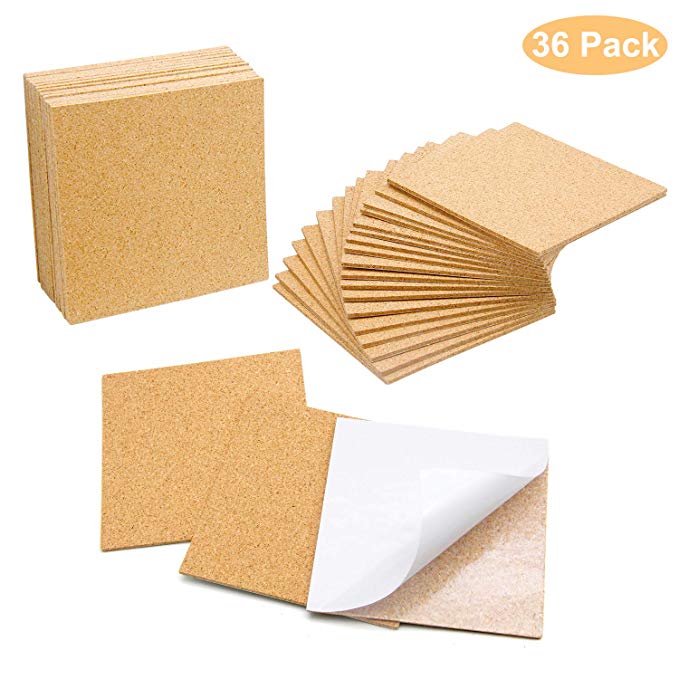 36 Pcs Self-Adhesive Cork Sheets 4"x 4" for DIY Coasters, Cork Board Squares, Cork Tiles, Cork Mat, Mini Wall Cork Board with Strong Adhesive-Backed by Blisstime