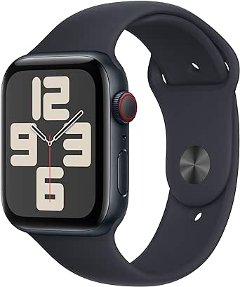 Apple Watch SE (2. Generation, 2023) (GPS   Cellular, 44 mm) Smartwatch mit Aluminiumgehäuse und Sportarmband (M/L) in Mitternacht. Fitness- und Schlaftracker, Unfallerkennung, Herzfrequenzmesser