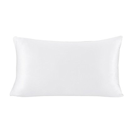 LILYSILK 19 Momme Pure Mulberry Silk Pillowcase for Hair With Hidden Zipper White Standard 20x30 inches