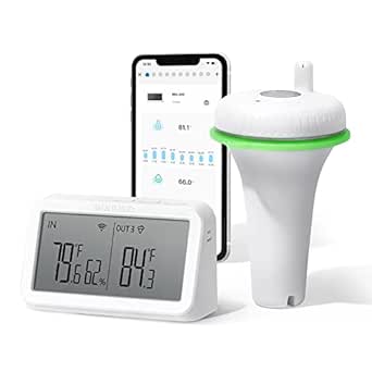 INKBIRD IBS-P02R WiFi Floating Pool Thermometer Digital with IBS-M2 Wi-Fi Gateway Combo, Wireless Swimming Pool Thermometer Set, Easy Reading, Digital Pool Thermometer for Swimming Pools