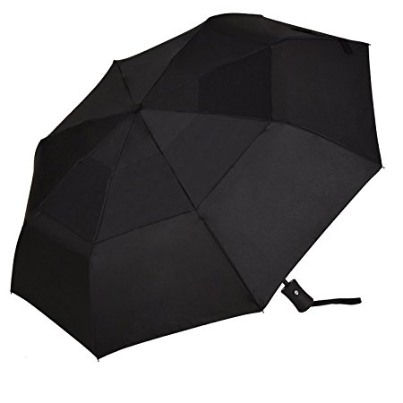 Koler Travel Umbrella Auto Open Close Windproof Double Canopy 46 inch Large Folding Golf Umbrella, Compact Lightweight Portable and Wind Resistant, 8 Ribs – Black(Vented)/Blue/Purple
