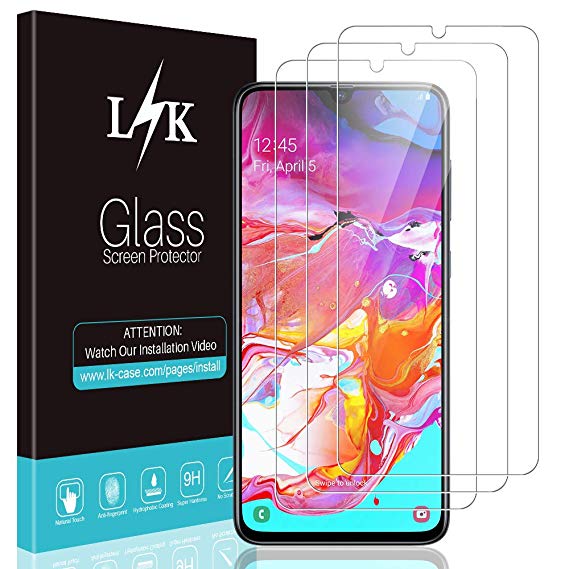 L K 3 Pack Screen Protector for Samsung Galaxy A70, Tempered Glass [9H Hardness] [Bubble Free] [Case Friendly] [Scratch Resistance] [Ultrasonic Fingerprint Compatible] Screen Protective Film