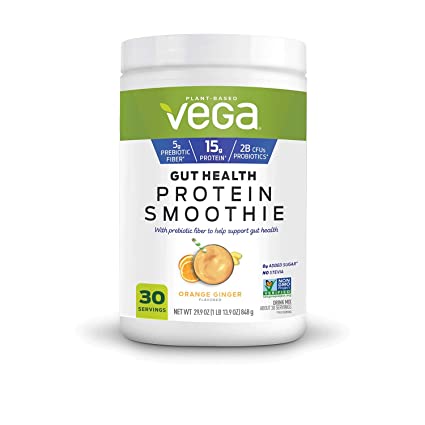Vega Gut Health Protein Smoothie (30 Servings, 29.9oz) – Plant Based Protein with Probiotics and Prebiotics for a Healthy Gut – no stevia, no Dairy, no Gluten, Non-GMO, Vegan Certified