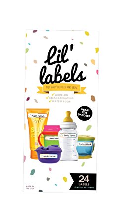 Lil' Labels Bottle Labels, Write-On Name, Self-Laminating, Waterproof, Baby Bottle Label for Daycare, Plus 2 Bonus Gifts Playful Patterns, Set of 2