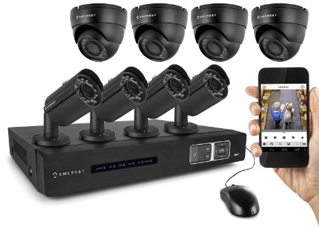 Amcrest 720P HD Over Analog HDCVI 8CH Video Security System - Eight 10 MP Weatherproof IP66 Bullet and Dome Cameras 65ft IR LED Night Vision Long Distance Transmit Range 1640ft Pre-Installed 2TB HD for 360 Hours 8Ch Recording 720p  30fps Quick QR Code Smartphone Access USB Backup and More