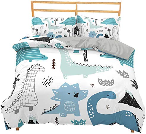 Zeimon Kids Dinosaur Duvet Cover Set Full Boys Girls Bedding with 2 Pillowcases and 1 Duvet Cover(Dinosaur,Full)