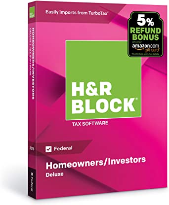 H&R Block Tax Software Deluxe 2018 (Federal Only) with 5% Refund Bonus Offer  [PC/Mac Disc]