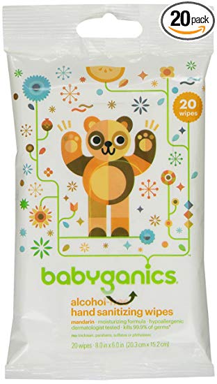 BabyGanics Alcohol Free Hand Sanitizer On the Go Wipes, Mandarin, 20 Count