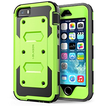 iPhone 5S Case, [Heave Duty] i-Blason Armorbox Slim Hybrid Dual Layer Case with Front Cover and Built-in Screen Protector/Impact Resistant Bumpers Cover with Holster for Apple iPhone 5/5S (green)